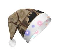 ZHAOUR Chapeau de Noël à LED pour adultes - Chapeau de Père Noël festif rustique imprimé Lodge - Couvre-chef de vacances en peluche douce pour Noël, Nouvel An