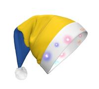 ZHAOUR Chapeau de Noël à LED pour adultes - Chapeau de Père Noël imprimé drapeau de l'Ukraine, couvre-chef de vacances en peluche douce pour Noël, Nouvel An