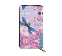 ZHAOUR Élégant portefeuille en cuir imprimé aurore boréale - Pochette légère à deux volets, plusieurs emplacements pour cartes et poche zippée pour pièces de monnaie, Fleur rose et libellule bleue