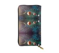 ZHAOUR Élégant portefeuille en cuir imprimé étoile de mer rouge - Pochette légère à deux volets, plusieurs emplacements pour cartes et poche zippée pour pièces de monnaie, Planète Espace Système