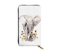 ZHAOUR Élégant portefeuille en cuir imprimé fleurs de lotus dorées - Pochette légère à deux volets, plusieurs emplacements pour cartes et poche zippée pour pièces de monnaie, Éléphant et tournesol