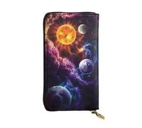 ZHAOUR Élégant portefeuille en cuir imprimé fleurs de lotus dorées - Pochette légère à deux volets, plusieurs emplacements pour cartes et poche zippée pour pièces de monnaie, Planète, Taille unique
