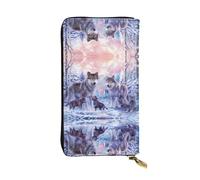 ZHAOUR Élégant portefeuille en cuir imprimé panda ours - Pochette légère à deux volets, plusieurs emplacements pour cartes et poche zippée pour pièces de monnaie, Famille de loups, Taille unique