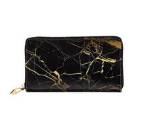 ZHAOUR Portefeuille en cuir imprimé biscuits et pépites de chocolat - Longue pochette pour femme, portefeuille fin et léger à deux volets, porte-cartes, Fond noir et doré., One Size