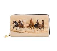 ZHAOUR Portefeuille en cuir imprimé cochon mignon - Longue pochette pour femme, portefeuille fin et léger à deux volets, porte-cartes, Cheval de course dans la tempête de sable du désert, One Size