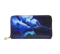 ZHAOUR Portefeuille en cuir imprimé marbre noir doré - Longue pochette pour femme, portefeuille fin et léger à deux volets, porte-cartes, Galaxy Wolf., One Size