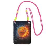 ZHAOUR Sac à bandoulière universel noir pour téléphone - Ballon de basket léger sur le feu et éclaboussures de flamme d'eau (sac à main, parfait pour le shopping et les activités de plein air, Fuchsia