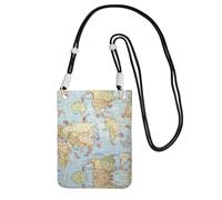 ZHAOUR Sac à bandoulière universel noir pour téléphone - Sac à main léger imprimé carte du monde, parfait pour le shopping et les activités de plein air, Noir , Taille unique