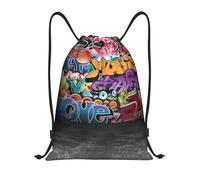 ZHAOUR Sac de gym avec cordon de serrage - Imprimé graffiti Hip Hop Sac à dos pour yoga, danse, voyage et plus encore - Bretelles réglables, Noir , S
