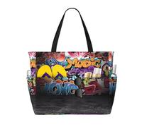 ZHAOUR Sac de plage de voyage de grande capacité avec imprimé panda - Léger - Parfait pour les vacances, le camping et l'utilisation quotidienne, Graffiti Hip Hop, Taille unique