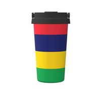 ZHAOUR Tasse à café isotherme avec motif drapeau de l'île Maurice, 500 ml, gobelet de voyage avec couvercle à rabat, tasse en acier inoxydable double couche