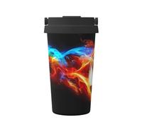 ZHAOUR Tasse à café isotherme Fire Dragon Roll Soccer - 500 ml - Gobelet de voyage avec couvercle à rabat - Tasse en acier inoxydable double couche