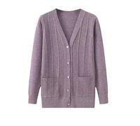 ZHAOXI Cardigan Femme Pull Chaud en Tricot pour Femme, Printemps et Automne, Cardigan Tricoté pour Femme D'Âge Moyen et Âgée, Veste Décontractée pour Grand Mère avec Poches, Violet S