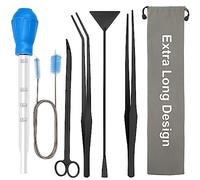 Zhaoyao Kit d'aquarium extra long de 38 cm, 6 en 1 pour plantes aquatiques, outil d'aquascaping en acier inoxydable, pince à épiler, ciseaux, spatule pour aquarium - Ensemble d'outils de nettoyage