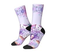 ZhaoYuGoods Chaussettes colorées et amusantes pour adultes pour homme et femme, magnifiques motifs papillons violets imprimés, chaussettes chaudes unisexes, 2 Noir-2, Taille unique