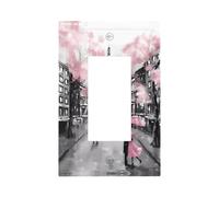 ZhaoYuGoods Couvercles de prise d'interrupteur décoratifs, rue de Paris Tour Eiffel rose imprimé floral plaques murales durables Plaque murale électrique 12,5 x 8 cm