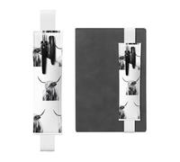 ZhaoYuGoods Highland Cattle Porte-stylo avec bande élastique | Pochette à stylo réglable | Joli porte-stylo en cuir, blanc, Taille unique