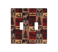 ZhaoYuGoods Lodge Bear Plaque murale imprimée cerf poisson double interrupteur à bascule 2 interrupteurs 11,4 cm x 11,4 cm, plaque frontale décorative en polycarbonate pour la maison et le bureau