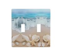 ZhaoYuGoods Plaque murale imprimée coquillages et étoiles de mer, double interrupteur à bascule, couvercle de sortie 2 interrupteurs 11,4 cm x 11,4 cm, plaque décorative en polycarbonate pour la