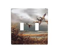 ZhaoYuGoods Plaque murale imprimée de canards sauvages volants, double interrupteur à bascule, couvercle de sortie 2 interrupteurs 11,4 cm x 11,4 cm, plaque décorative en polycarbonate pour la maison