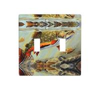 ZhaoYuGoods Plaque murale imprimée de pêche à la mouche, double interrupteur à bascule, couvercle de sortie 2 interrupteurs 11,4 cm x 11,4 cm, plaque décorative en polycarbonate pour la maison et le