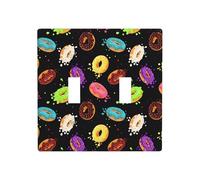 ZhaoYuGoods Plaque murale imprimée donut, double interrupteur à bascule, couvercle de sortie 2 interrupteurs 11,4 cm x 11,4 cm, plaque frontale décorative en polycarbonate pour la maison et le bureau