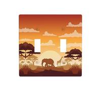 ZhaoYuGoods Plaque murale imprimée éléphant et girafe dans le coucher de soleil, double interrupteur à bascule, couvercle de sortie 2 interrupteurs 11,4 cm x 11,4 cm, plaque frontale décorative en