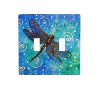 ZhaoYuGoods Plaque murale imprimée libellule bleue, double interrupteur à bascule, couvercle de sortie 2 interrupteurs 11,4 cm x 11,4 cm, plaque frontale décorative en polycarbonate pour la maison et