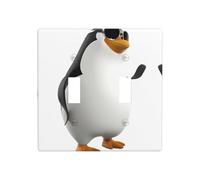 ZhaoYuGoods Plaque murale imprimée pingouin avec lunettes, double interrupteur à bascule, couvercle de sortie 2 interrupteurs 11,4 cm x 11,4 cm, plaque décorative en polycarbonate pour la maison et le