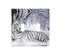 ZhaoYuGoods Plaque murale imprimée tigre blanc, double interrupteur à bascule, couvercle de sortie 2 interrupteurs 11,4 cm x 11,4 cm, plaque frontale décorative en polycarbonate pour la maison et le