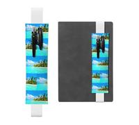 ZhaoYuGoods Porte-stylo en cuir avec bande élastique motif île avec plage de sable et palmier | Pochette à stylo réglable | Joli porte-stylo en cuir, blanc, Taille unique