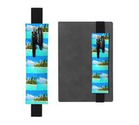 ZhaoYuGoods Porte-stylo en cuir avec bande élastique motif île avec plage de sable et palmier | Pochette à stylo réglable | Joli porte-stylo en cuir, Noir , Taille unique