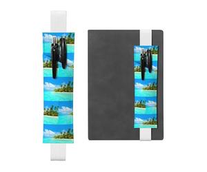 ZhaoYuGoods Porte-stylo en cuir avec bande élastique motif île avec plage de sable et palmier | Pochette à stylo réglable | Joli porte-stylo en cuir, blanc, Taille unique