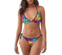 ZhaoYuGoods Rainbow Geometric Maillot de bain deux pièces pour femme - Bikini taille haute imprimé pour la plage et la piscine, Noir , XL