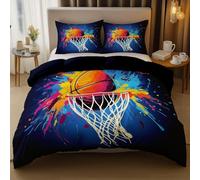 ZHAYUCHU Housse de Couette 140x200 cm Panier de Basket Motif Parure de Lit Enfant Fille Garçon 1 Personne en Microfibre avec 2 Taie d'oreiller 65x65 cm, Ensemble De Literie avec Fermeture