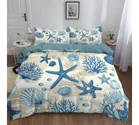 ZHAYUCHU Housse de Couette 140x200 Coquillages Corail Étoile de mer Imprimée Vie Marine Motif Parure de Lit Microfibre Enfant Ado Linge de Lit Adulte et 1 Taie Oreiller 65x65 avec Fermeture Éclair