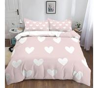 ZHAYUCHU Housse de Couette 160x200 cm Coeur Blanc Motif Parure de Lit Enfant Fille Garçon 1 Personne en 100% Microfibre avec Taie d'oreiller 65x65 cm, Ensemble De Literie avec Fermeture