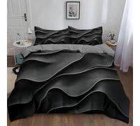 ZHAYUCHU Housse de Couette 160x200 cm Ondulations d'eau Noire Motif Parure de Lit Enfant Fille Garçon 1 Personne en 100% Microfibre avec Taie d'oreiller 65x65 cm, Ensemble De Literie avec Fermeture