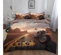 ZHAYUCHU Housse de Couette 220x240 + 2 Taies d'oreiller 65x65 - Motif Route 66 - Parure de Lit Adulte Literie Microfibre Parure Couette avec Fermetures éclair, Thème Fêtes, Brun