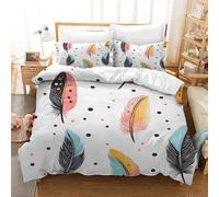 ZHAYUCHU Parure de lit 140x200 cm Enfant Plumes colorées Motif Housse de Couette en Microfibre pour Filles Garçon Ado, Ensemble de literie avec 1 Housse de Couette + 1 Taie d'oreiller 65x65 cm