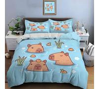 ZHAYUCHU Parure de lit 90x190 cm Enfant Capybara Dessin animé Motif Housse de Couette en Microfibre pour Filles Garçon Ado, Ensemble de literie avec 1 Housse de Couette + 2 Taie d'oreiller 65x65 cm