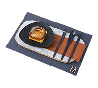 ZHCHAO Ensemble de vaisselle rectangulaire en céramique avec assiette, napperon et boucle