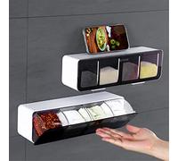 ZHCHAO Étagère à épices murale de cuisine - Boîte à assaisonnement - Sel - Poivre - Sucrier - Boîte à épices pour gadgets de cuisine - Outil de rangement (Argento)