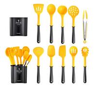 ZHCHAO Lot de 11 ustensiles de cuisine antiadhésifs avec poignée en silicone - Cuillère de cuisine - Spatule - Pince alimentaire - Brosse à huile - Fouet