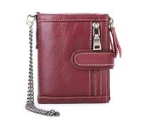 ZHCHAO Portefeuille à Fermeture éclair for, chaîne, Couche supérieure Courte, Sac à Cartes, Pince à Billets Triple pli(Rosso)