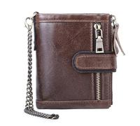 ZHCHAO Portefeuille à Fermeture éclair for, chaîne, Couche supérieure Courte, Sac à Cartes, Pince à Billets Triple pli(Brown)