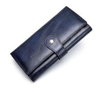 ZHCHAO Portefeuille for Femmes, Sac à Cartes Anti magnétique à Fentes Multiples, Sac à Main Tendance en Cuir de Vache avec Couche supérieure for Femmes(Kl-Bleu)