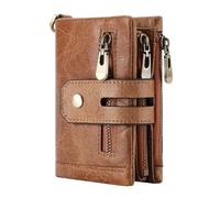 ZHCHAO Portefeuille Homme Vertical Première Couche Multifonctionnel Fermeture Éclair(Brown)