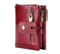 ZHCHAO Portefeuille Homme Vertical Première Couche Multifonctionnel Fermeture Éclair(Rosso)