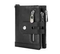 ZHCHAO Portefeuille Vertical Première Couche Multifonctionnel Fermeture Éclair Portefeuille en Cuir for(Svart)